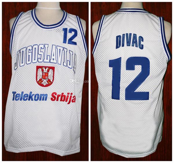 

vlade divac #12 team jugoslavija yugoslavia white retro basketball jersey mens stitched custom any number name jerseys, Black;red