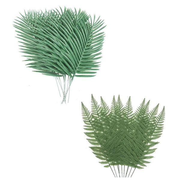 

20 pcs artificial leaves green plants greenery for flowers arrangement wedding decoration faux leaves: 10 pcs artificial palm tr