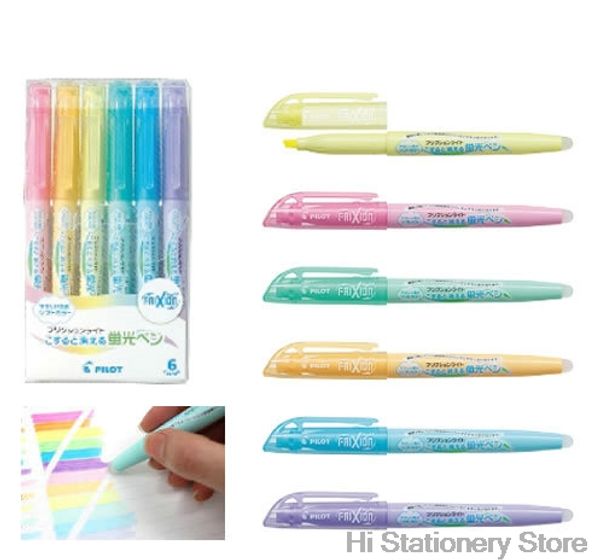 

12 pieces pilot frixion light erasable highlighter fluorescent pen sfl-10sl 6 soft color ink erasable writing supplies, Black;red
