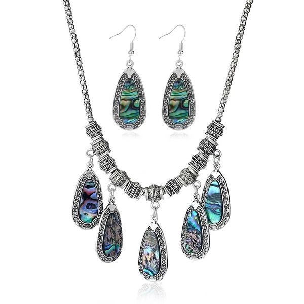 

water drop pendants necklace shell dangle earrings for women retro luxury silver jewelry set wedding bride evening dress accessories