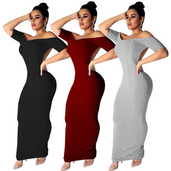 

women summer long dresses backless dress lady skinny designer dresses female casual solid color clothing, Black;gray