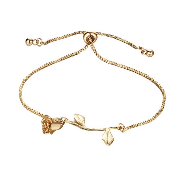 

fashion rose flower charm bracelet for women girl bracelet bangle adjustable push-pull wedding bridal jewelry gift