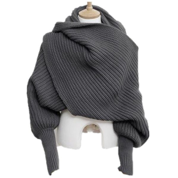 

korean knitted lics scarf collar winter warm long sleeve poncho scarves for women knit shawls stole men's sweater scarfs y200103, Blue;gray