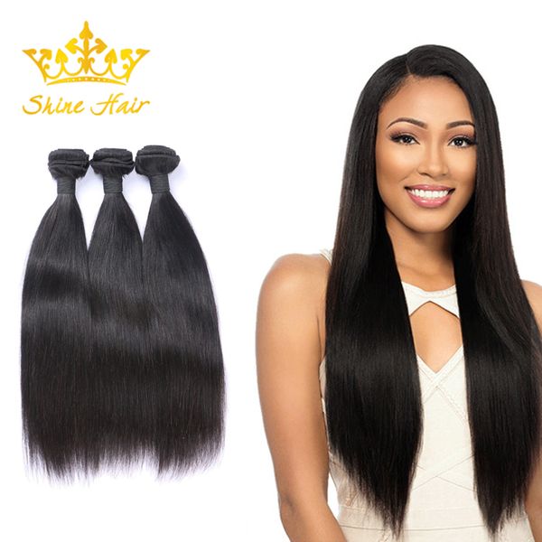 Shine Hair 1b Brazilian Straight Human Virgin Hair 3 Bundles
