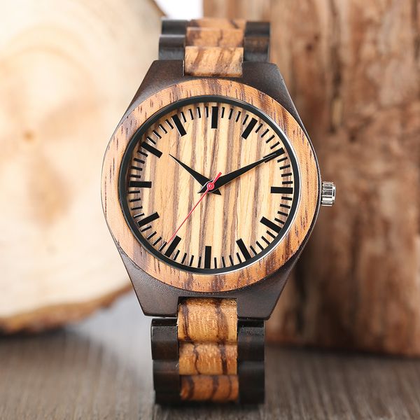 

wooden watches 2018 men stripe dapple pattern bamboo strap quartz watch nature wood creative sport fashion clock for male gifts, Slivery;brown