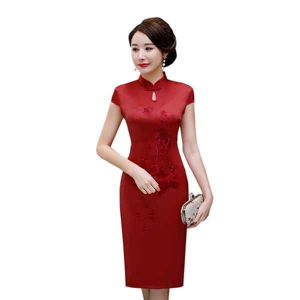 

embroidery stylish ladies vintage rayon cheongsam novelty chinese style mandarin collar dress ladies qipao size -xxxl, Black;gray