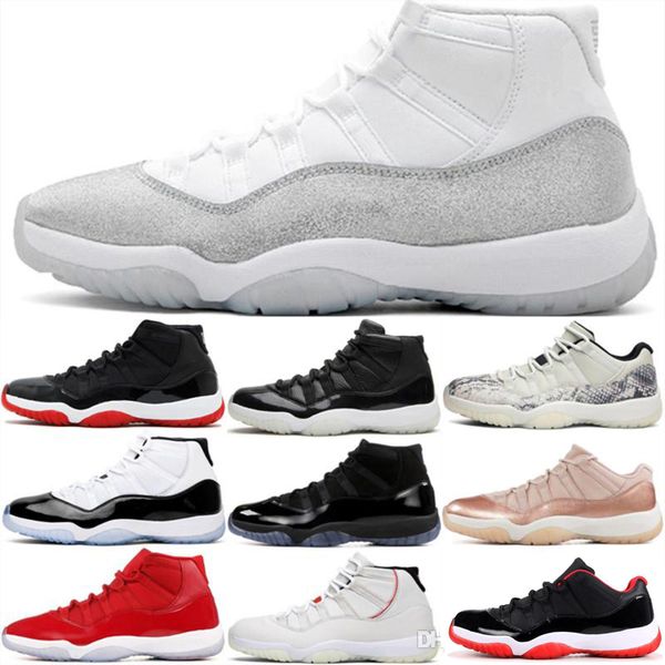 

new 11 vast metallic silver grey men basketball shoes 11s concord bred snakeskin heiress florida platinum tint girl sports sneakers trainers