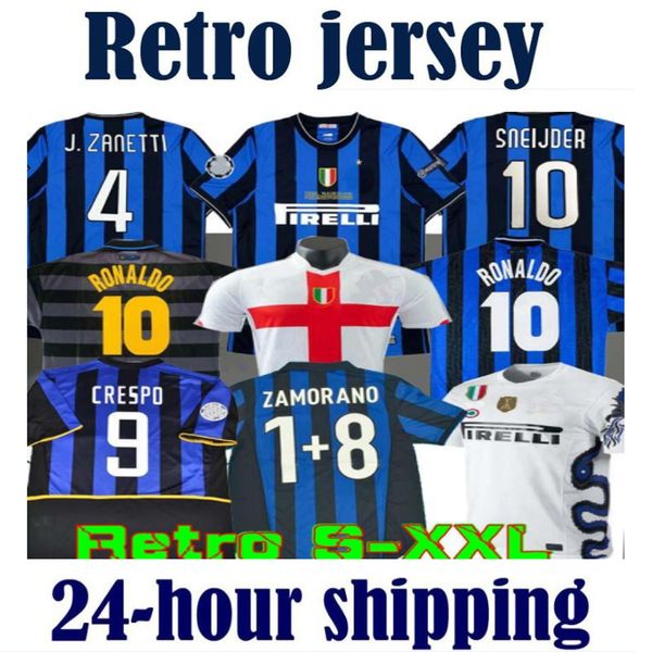 

retro version 2009 2010 milito sneijder zanetti soccer jersey pizarro football milan 1997 1998 97 98 99 djorkaeff baggio ronaldo inter 02 03, Black;yellow