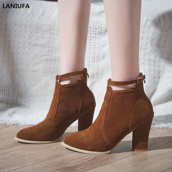 

women high heels ankle boots shoes autumn winter women round toe platform warm snow boots shoes woman booties &519, Black