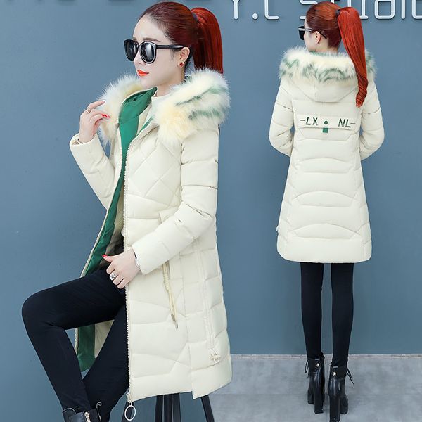 

wholesale new cotton women's long section slim large fur collar down jacket cotton winter coat size s, Black