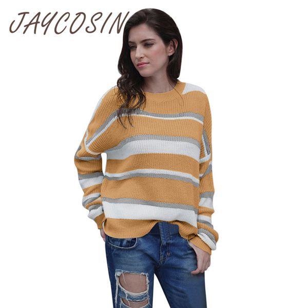 

jaycosin clothes women sweaters and pullovers ladies striped sweaters knitted long sleeve sweater 2019 new winter long loose top, White;black