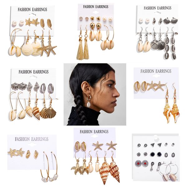 

originality golden silver shell natural scallop in shell earrings suit