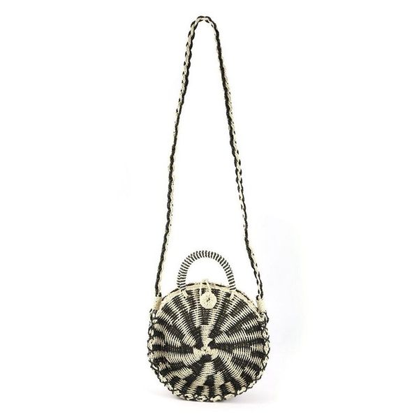 

женщины ручной работы круглый rattan woven мешок плеча tote круг bohemia стро вязаная сумка summer beach crossbody сумки (черный