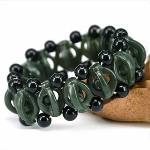 

natural hetian nephrite jade qingyu green bracelet for men lucky talisman hollow beads bracelets men's fine jewelry drop ship, Golden;silver