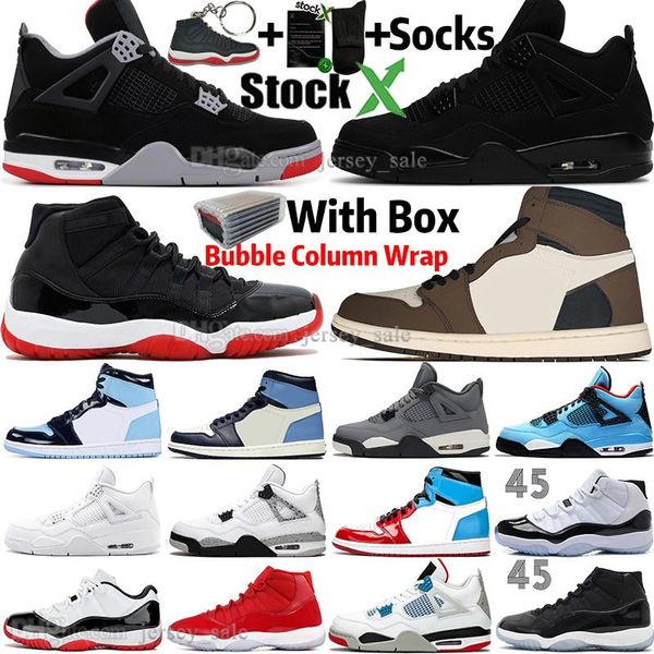 

4 4s Новый Бред Black Cat White Cement Что Трэвис SCOTTS 1 1s Mens Basketball обувь 11 11s Concord UNC WMNS Мужчины Спорт Дизайнерские кроссовки