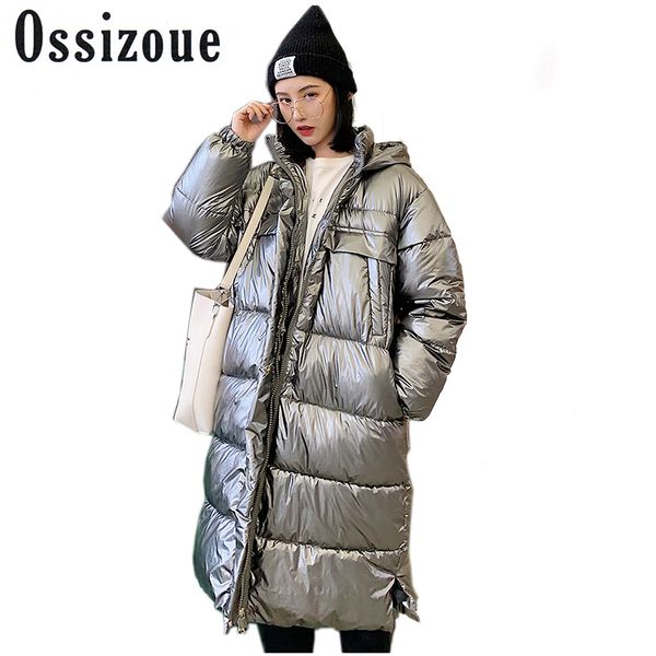

long fashion parkas women winter coat cotton jacket bright outwear korean hooded parkas female warm abrigos mujer invierno 2018, Black