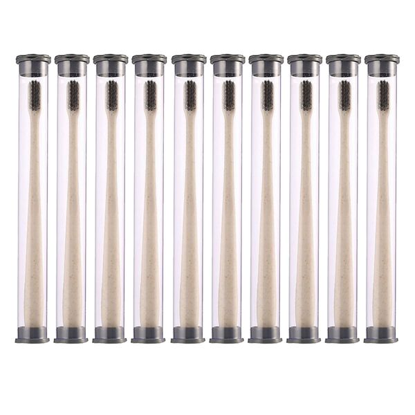 

10x portable wheat straw handle bamboo charcoal toothbrushes with box