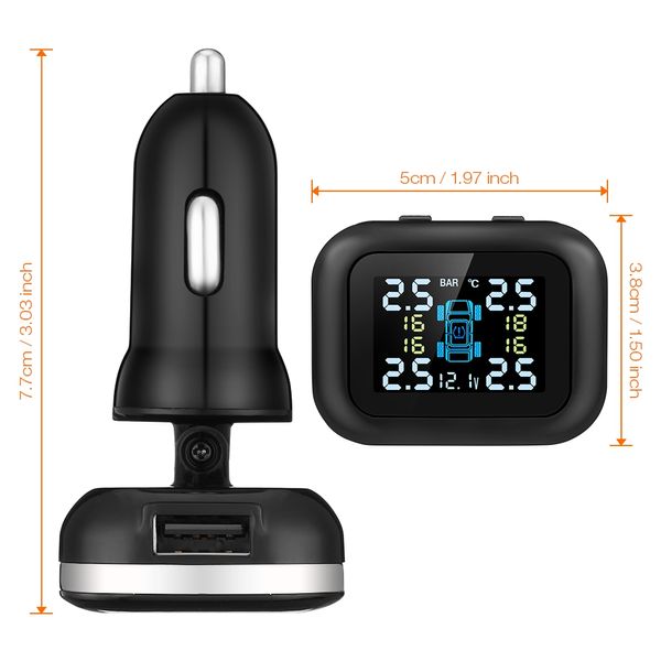 

zeepin c110 tire pressure monitoring system cigarette lighter plug tpms angle-adjustable display 4 external sensors