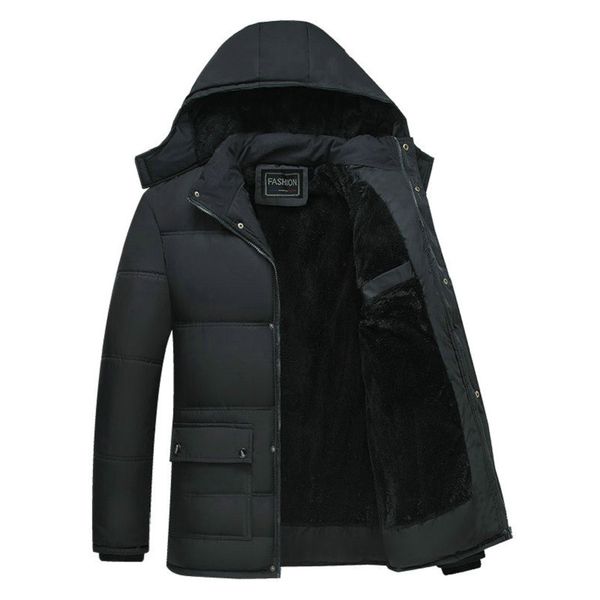 

black winter jacket men thick parkas casual jackets windproof warm winter coat mens hooded fleece middle-aged male outwear