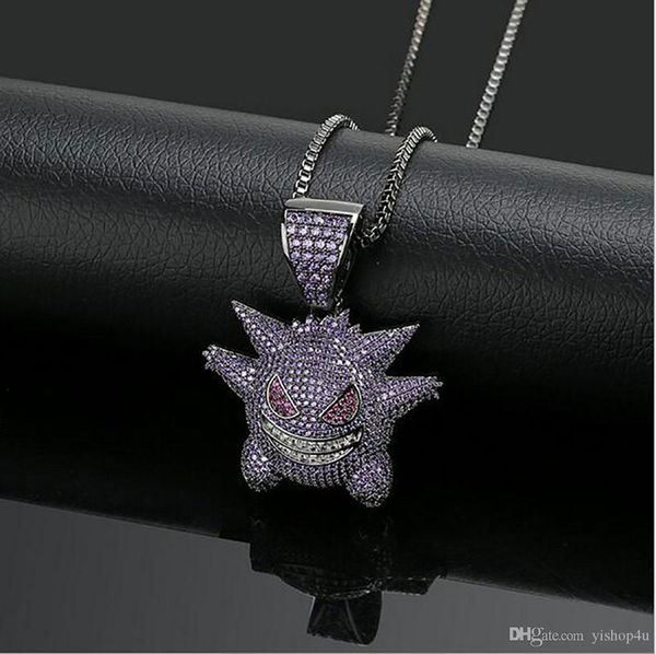 

фиолетовый iced out devil emoji ожерелье hip hop micro pave фианиты симулированное diamonds ожерелье, Silver