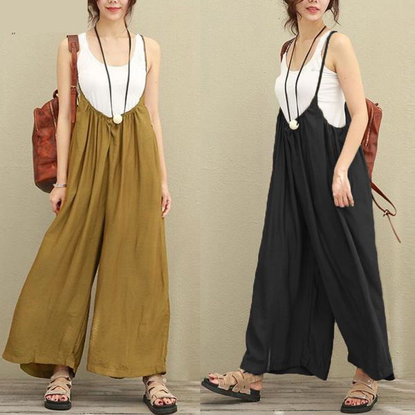 

jumpsuit plus size rompers for women overalls wide leg pants vocation dungarees casual cotton linen jumpsuits long trousers beach, Black;white
