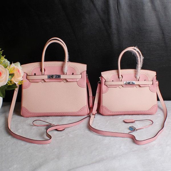 

elegant2019 woman leather genuine bag head layer cowhide litchi grain spelling color hollow out lace edge single shoulder span package