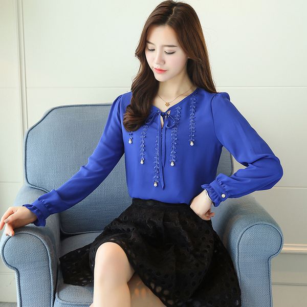 

womens clothing women blouses 2019 new fashion chiffon women shirt blouse long red clothing plus size beading women blusas 80b, White