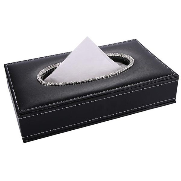 

2019 pu leather rhinstone tissue box center console car armrest glittering tissue box v6