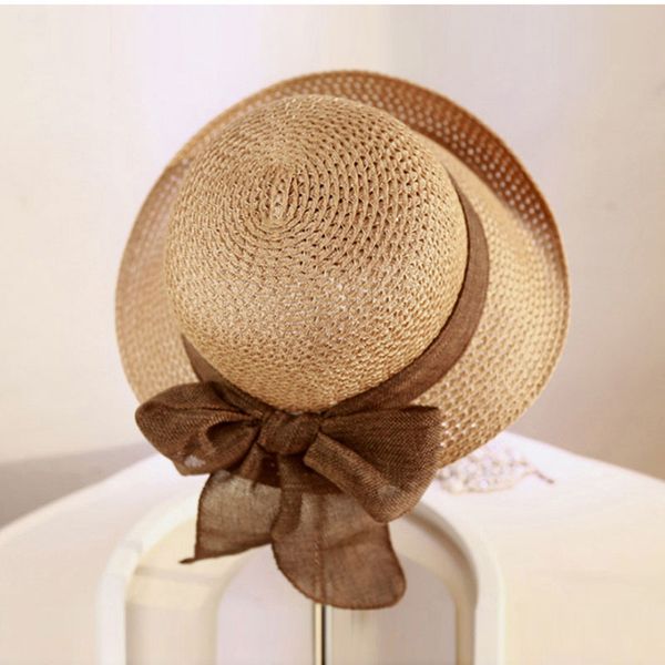 

straw hat women's summer straw bow dome beach sun beach visor foldable versatile bucket hat, Blue;gray
