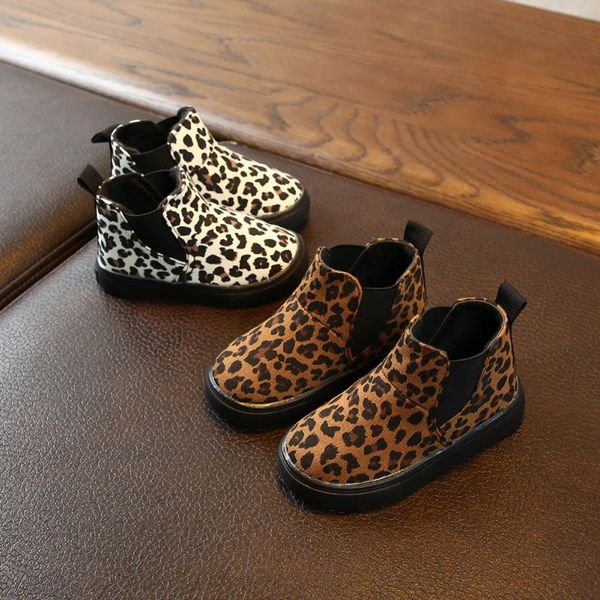 

new kids boots fashion winter boys girls snow boots children martin baby cute leopard pattern walking shoes, Black;grey
