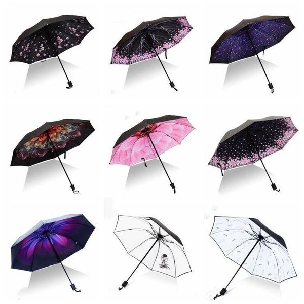 

printing sun shade umbrella big windproof folding umbrellas colorful three-folded inverted flamingo 8ribs gentle creative gift lxl946-1