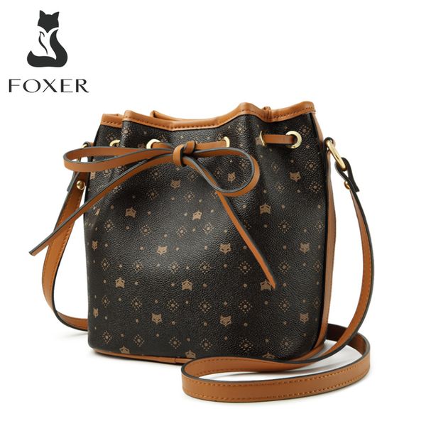 

foxer stylish embossing women shoulder bag fashion design vintage bucket bag for female pvc messenger high quality