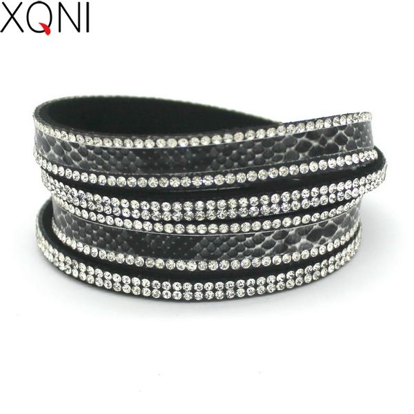 

new fashion charm bracelets for women personality printed pave setting rhinestone leather serpentine charm bracelets, Black