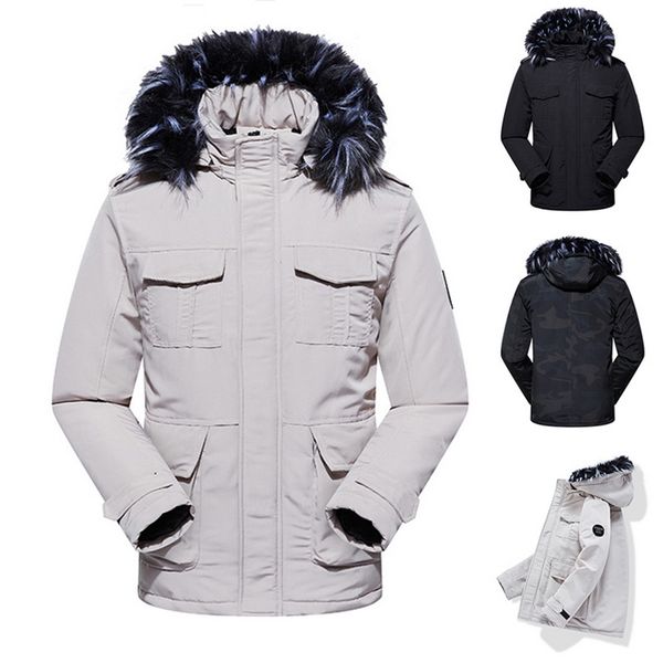 

warm men parka winter jacket mens thicken fur hooded outwear coat brand casual female overcoat clothing 5xl erkek mont, Black