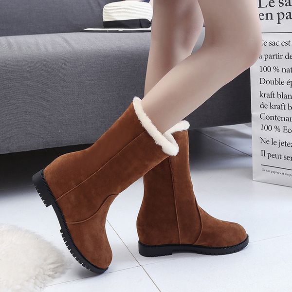 

suede boots women casual round toe wedges slip-on winter shoes women fashion pure color keep warm boots botas mujer, Black