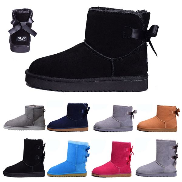 

designer women classic snow boots fashion two bows black khaki ankle boots black grey chestnut navy blue red women shoes size 36-41