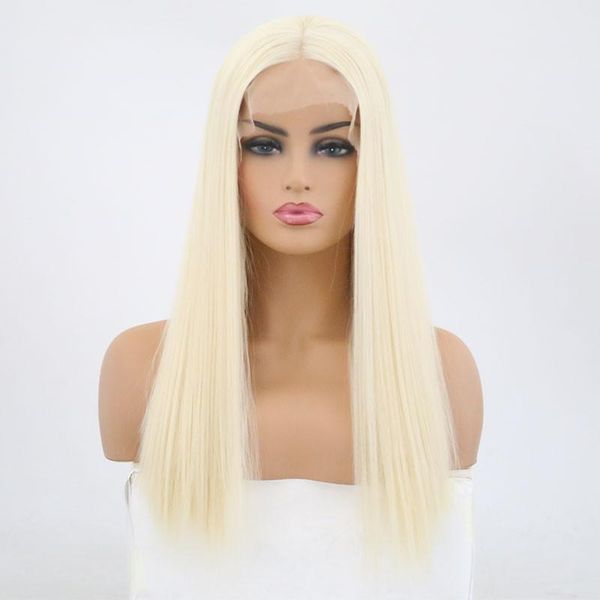 

белокурая жаропрочных парики 150% плотность шелковистой прямой синтетический парик фронта парики для женщин с волосами младенца, Black