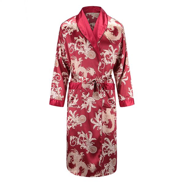 

new men print dragon phoenix kimono bathrobe gown satin sleepwear casual male home clothes loose pajamas long sleeve robe l-xxl, Black;brown
