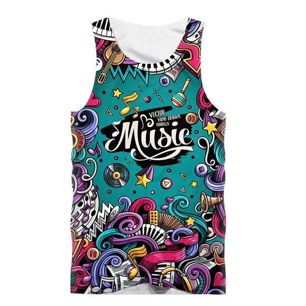 

fashion tank men sleeveless vest t -shirt funny creative music poster 3d print fitness t shirt bodybuilding tankfamous, White;black