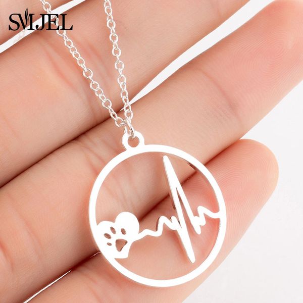 

smjel trendy dog necklaces women collier new stainless steel heartbeat heart puppy necklace jewelry collares, Silver