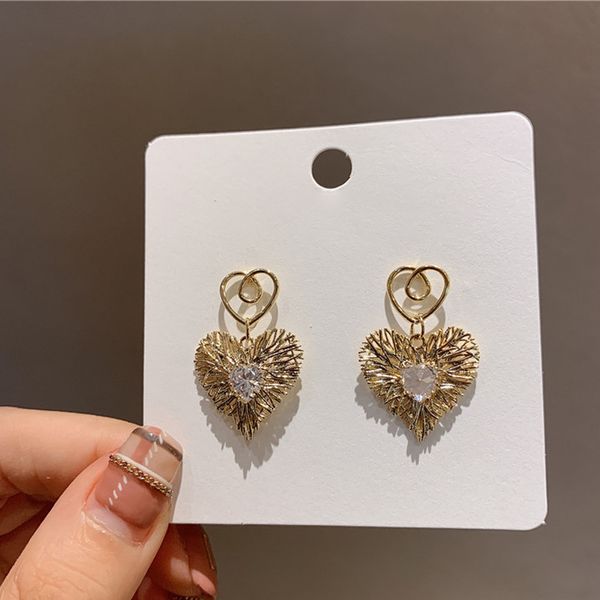

2020 new gold color zircon love heart earrings for women girls fashion party jewelry brincos, Golden;silver