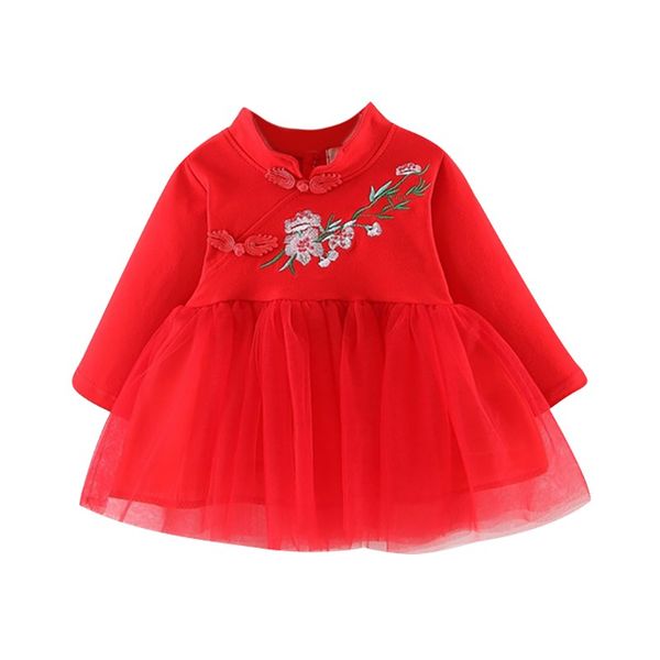 

ethnic style baby girls dress spring autumn newborn retro long sleeve sweet princess dress party birthday costume infant clothes, Red;yellow