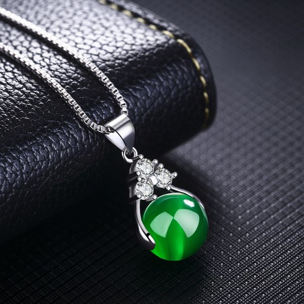 

natural emerald pendant neckalce round s925 sterling silver necklace for women collares mujer joyas stone jewelry naszyjnik