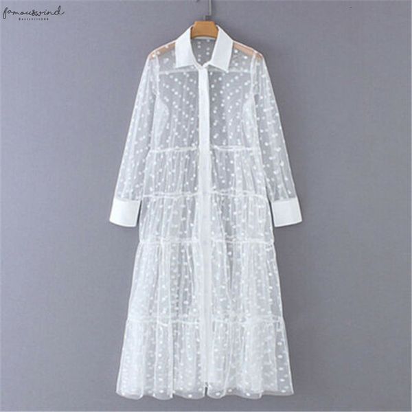 

2020 see through women polka dot mesh dress fashion long sleeve lapel shirts dress long sleeve ladies long dress fashion women cover, Black;gray