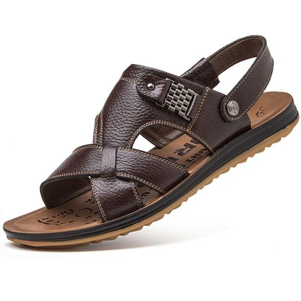 

leather sandals breathable casual outdoor slip on beach sandals sandalen heren, Black