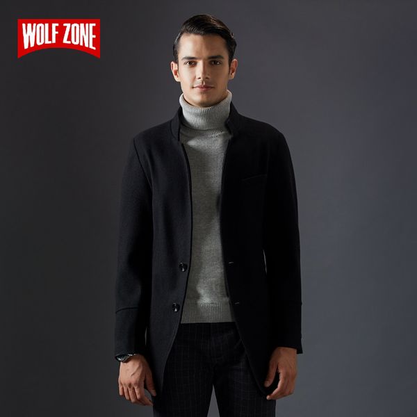 

business casual fashion men coat new long sections wool trench coats winter keep warm mens pure color windbreak overcoat jacket, Black