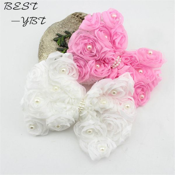 

hair accessories children lace bow flower with pearl clips baby girl wear kids hairpins hairgrips butterfly, Slivery;white