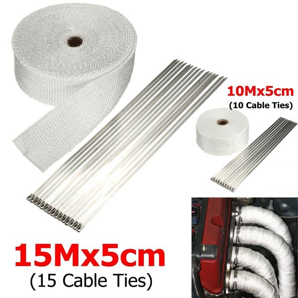 

15m / 10m x 5 см выхлопная тепла wrap shield защитный рулон стеклоткани теплоизолированные wrap с нержавеющей галстуки для мотоцикла автомоб