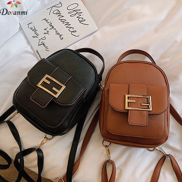 

doranmi metal applique small backpack women's backpacks 2019 leather mini rucksack solid back book schoolbag buckle mochila g180