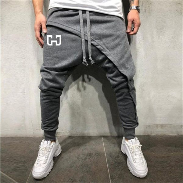 

new running men loose sweatpants personality joggers printing drawstring trousers male workout pants pencil trousers, Black;blue